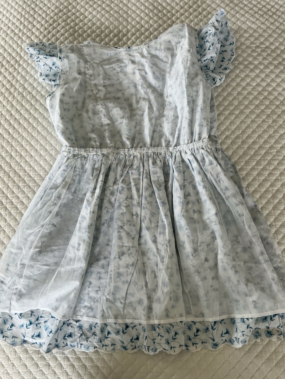 Simply Southern White with Blue Daisy Print Ruffle Sleeves Midi Tiered Dress L - Picture 14 of 15